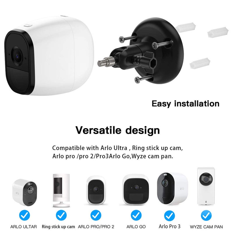 Koroao 【أحدث إصدار】 حامل جداري قابل للتعديل للاستخدام الداخلي/الخارجي لـ Arlo Essential/XL Gen 2/Pro/2/3/4/Arlo Pro 5s/Ultra، eufyCam 2C/2C Pro، 2/2 Pro، 3C/S300، 3/S330، Wyze Cam Pan/V3 كاميرا (3-pack، أسود) - Image 2